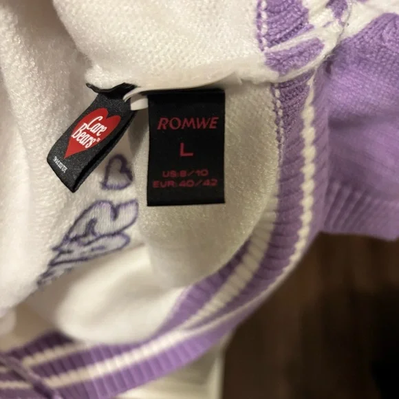 ROMWE Purple and White Care Bear Pullover Cropped Shortsleeved Sweater - Picture 5 of 6
